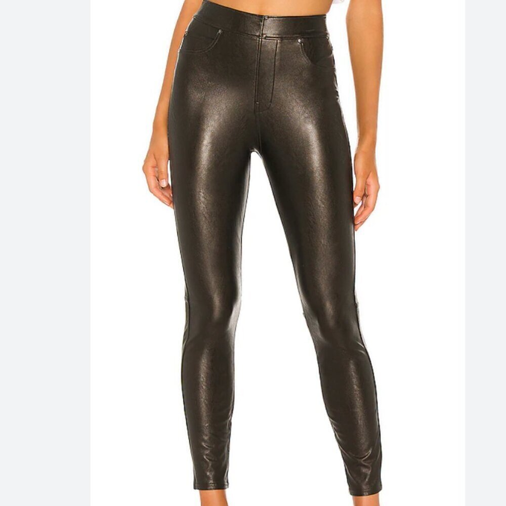 Spanx Size Large Brown/Black Leather-Like Pull On Ankle Skinny Pants